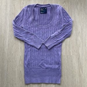 American Eagle Cable Knit Crewneck Three-Quarter Sleeve Sweater Size S